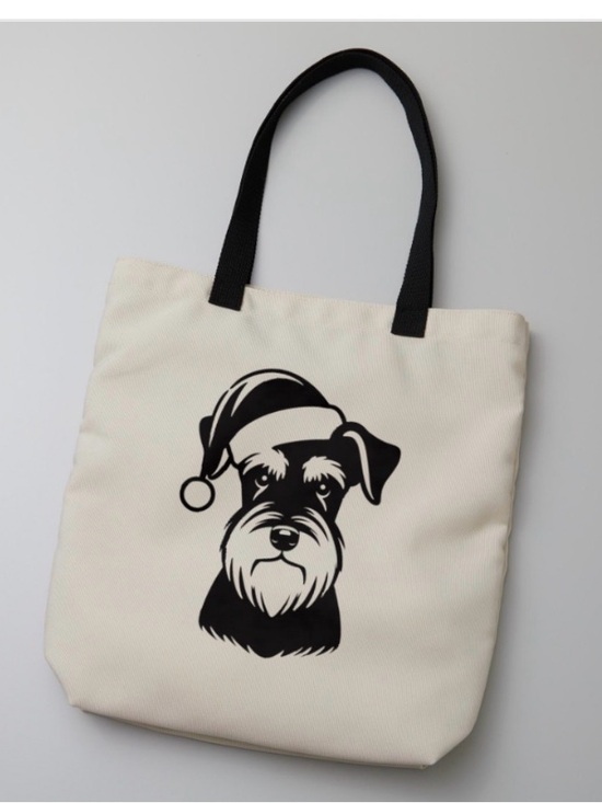 Other - Canvas Dog Tote Bag with Black Schnauzer Print - Cream